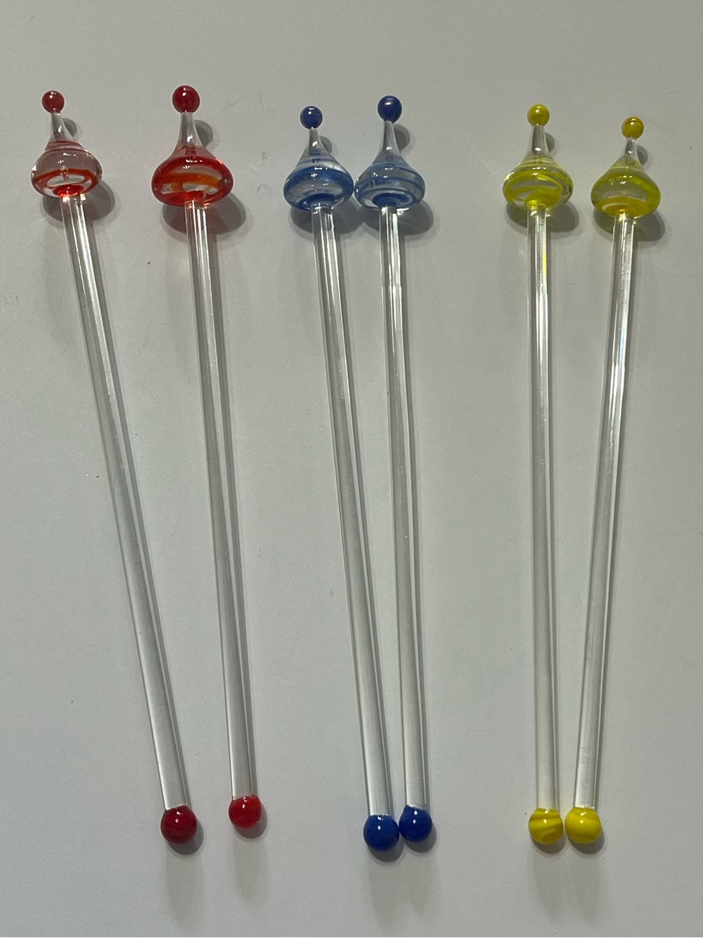Pier One Hand Blown Glass Cocktail Stirrers Swizzle Sticks Barware Party Hats